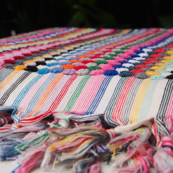 Large Rainbow Double Sided Multi Color Pom Pom Colorful Turkish Beach Bath Towel - Picture 7 of 9